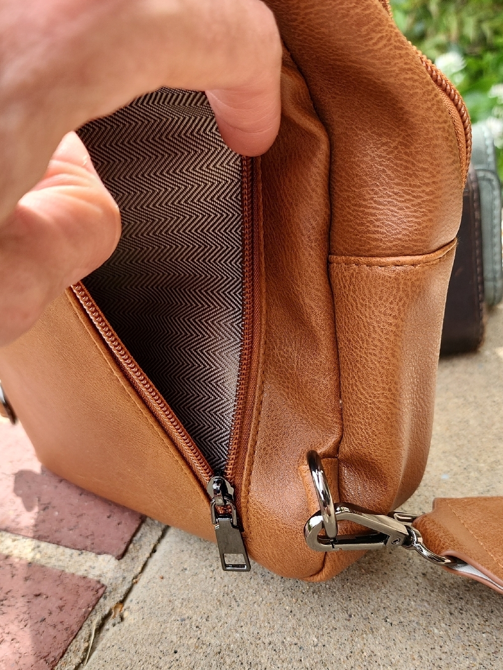 NWOT Sling Backpack in Cognac Brown - Compact Crossbody Bag - Picture 9 of 17